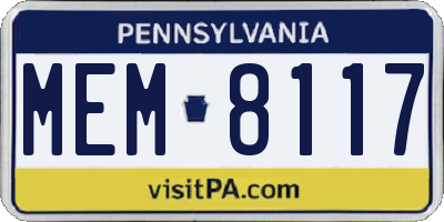 PA license plate MEM8117