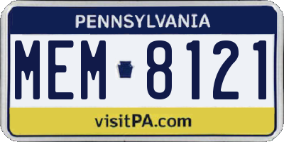 PA license plate MEM8121