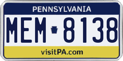 PA license plate MEM8138