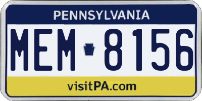PA license plate MEM8156