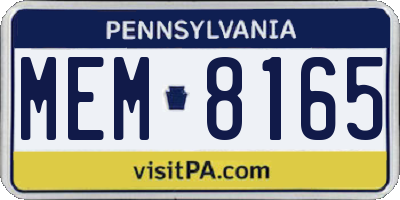 PA license plate MEM8165