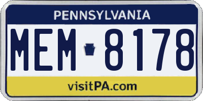 PA license plate MEM8178