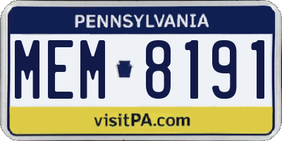 PA license plate MEM8191