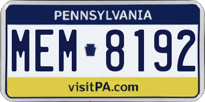 PA license plate MEM8192