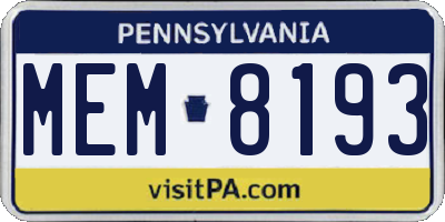 PA license plate MEM8193