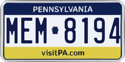 PA license plate MEM8194