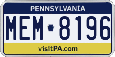 PA license plate MEM8196