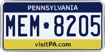 PA license plate MEM8205