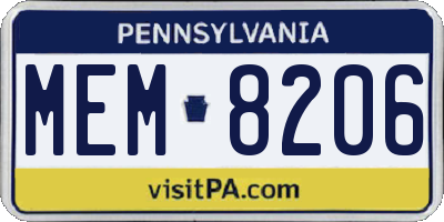 PA license plate MEM8206
