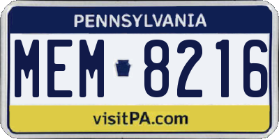 PA license plate MEM8216