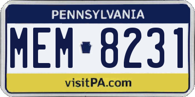 PA license plate MEM8231