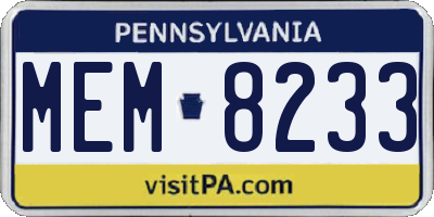 PA license plate MEM8233