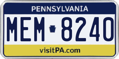 PA license plate MEM8240