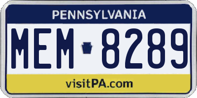 PA license plate MEM8289