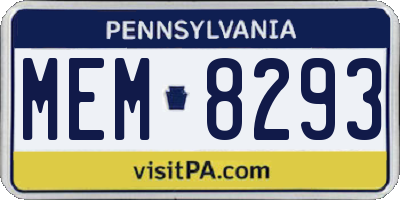 PA license plate MEM8293