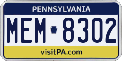 PA license plate MEM8302