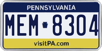 PA license plate MEM8304