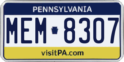 PA license plate MEM8307