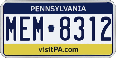 PA license plate MEM8312