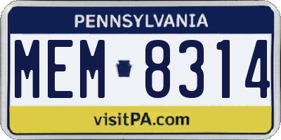 PA license plate MEM8314