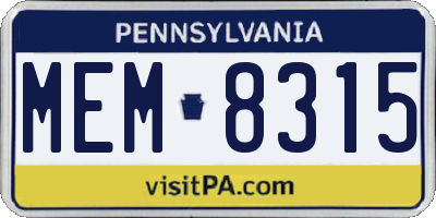 PA license plate MEM8315