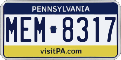 PA license plate MEM8317