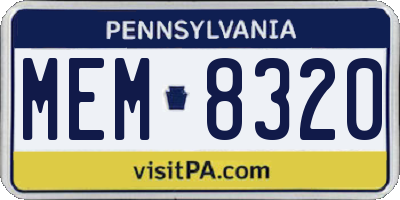 PA license plate MEM8320