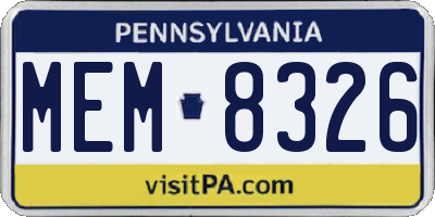 PA license plate MEM8326