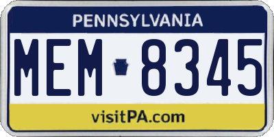 PA license plate MEM8345
