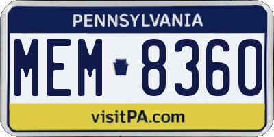 PA license plate MEM8360