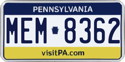 PA license plate MEM8362