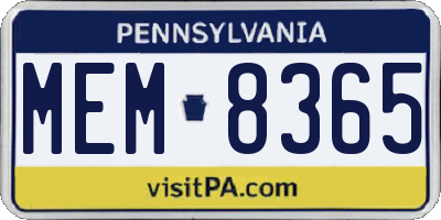PA license plate MEM8365