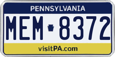 PA license plate MEM8372