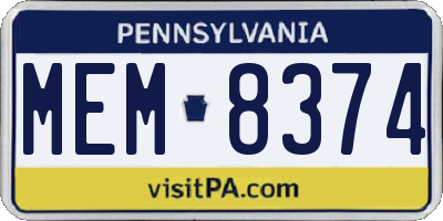 PA license plate MEM8374