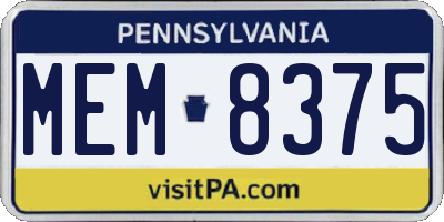 PA license plate MEM8375