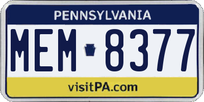 PA license plate MEM8377