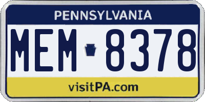 PA license plate MEM8378