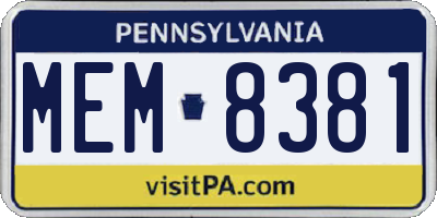 PA license plate MEM8381