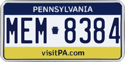 PA license plate MEM8384