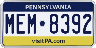 PA license plate MEM8392