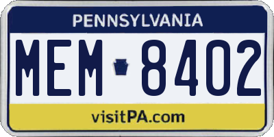 PA license plate MEM8402