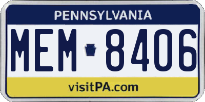 PA license plate MEM8406