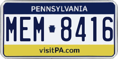 PA license plate MEM8416