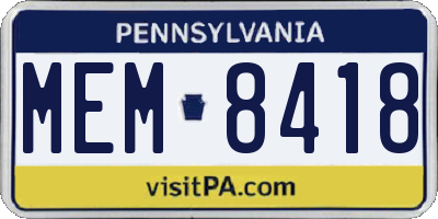 PA license plate MEM8418