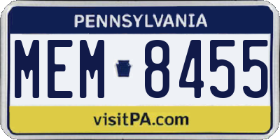 PA license plate MEM8455
