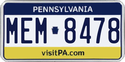 PA license plate MEM8478