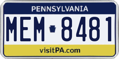 PA license plate MEM8481