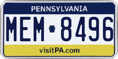 PA license plate MEM8496