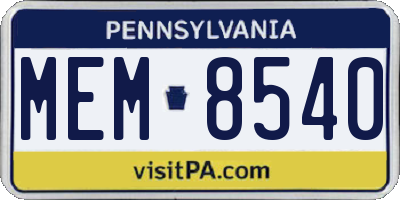 PA license plate MEM8540