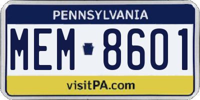 PA license plate MEM8601